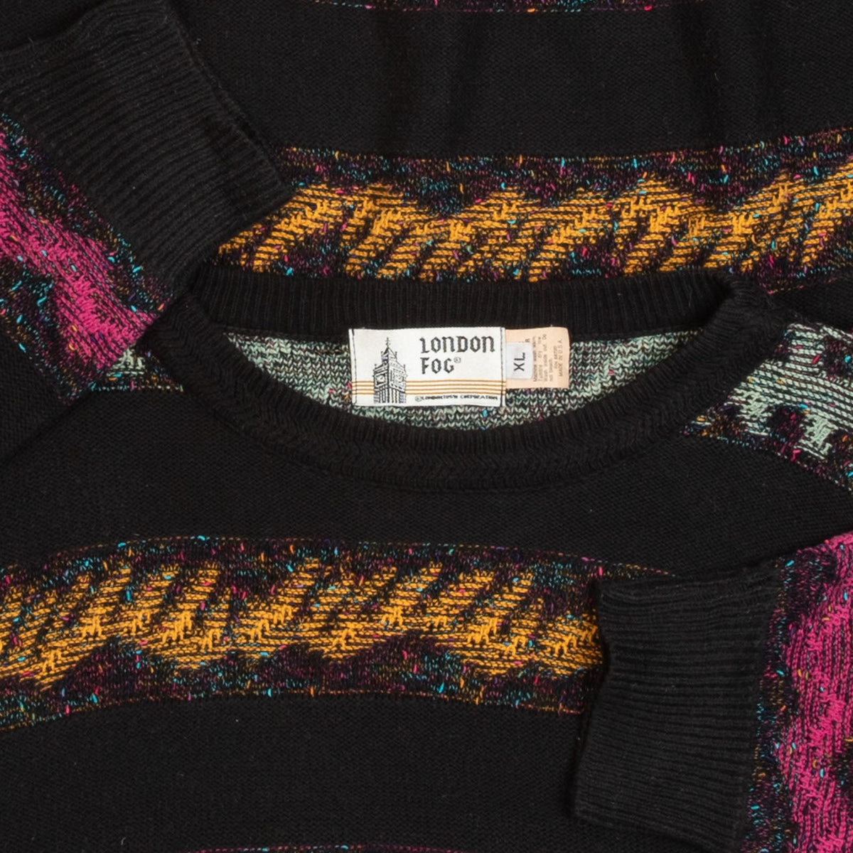 MEN'S VINTAGE 1980S STRIPED PATTERNED KNITTED JUMPER - X-LARGE