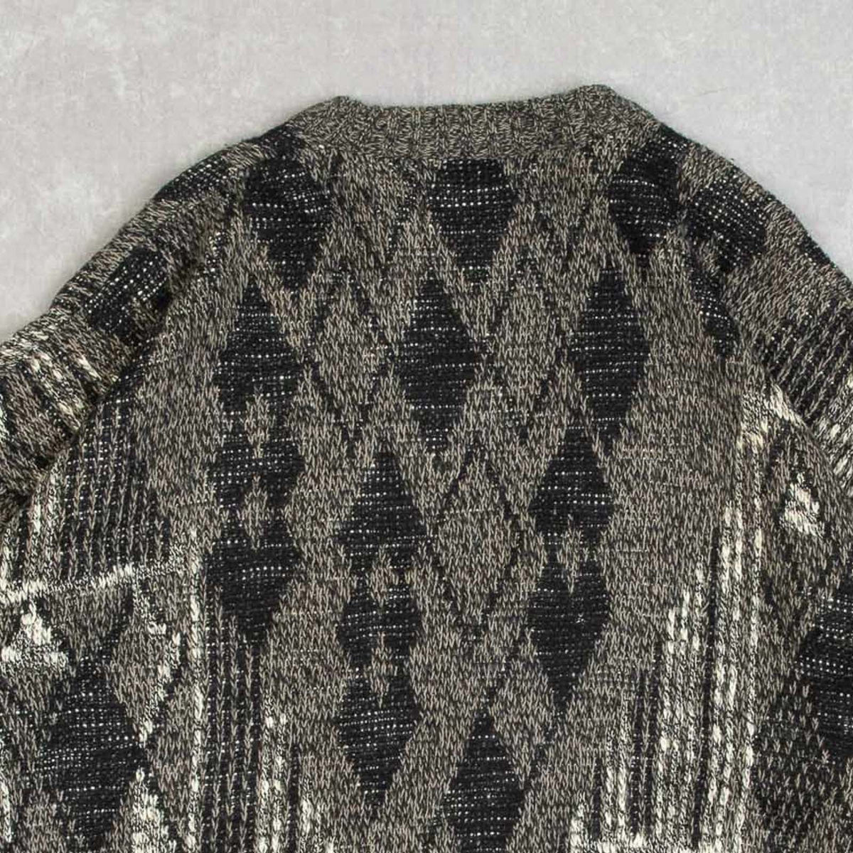 MEN'S VINTAGE 1990S PATTERNED KNITTED CARDIGAN - SMALL