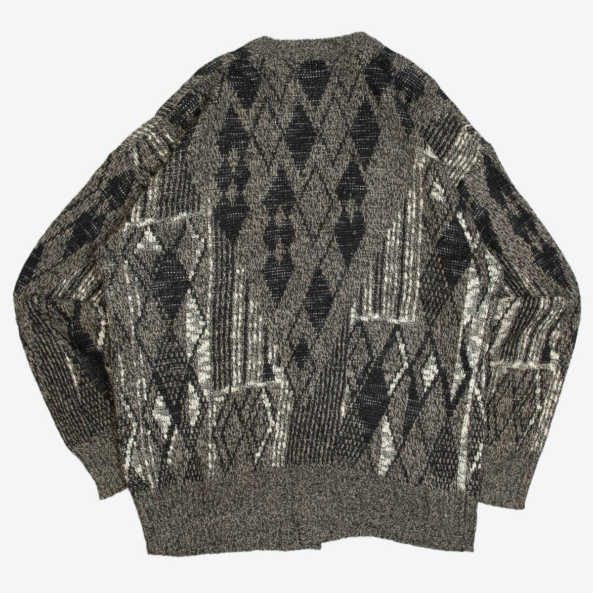 MEN'S VINTAGE 1990S PATTERNED KNITTED CARDIGAN - SMALL