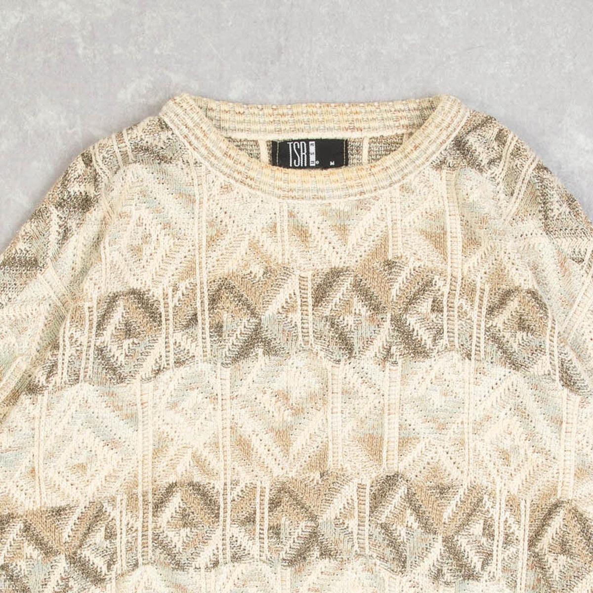 MEN'S VINTAGE 1990S STRUCTURED PATTERNED KNITTED JUMPER - MEDIUM
