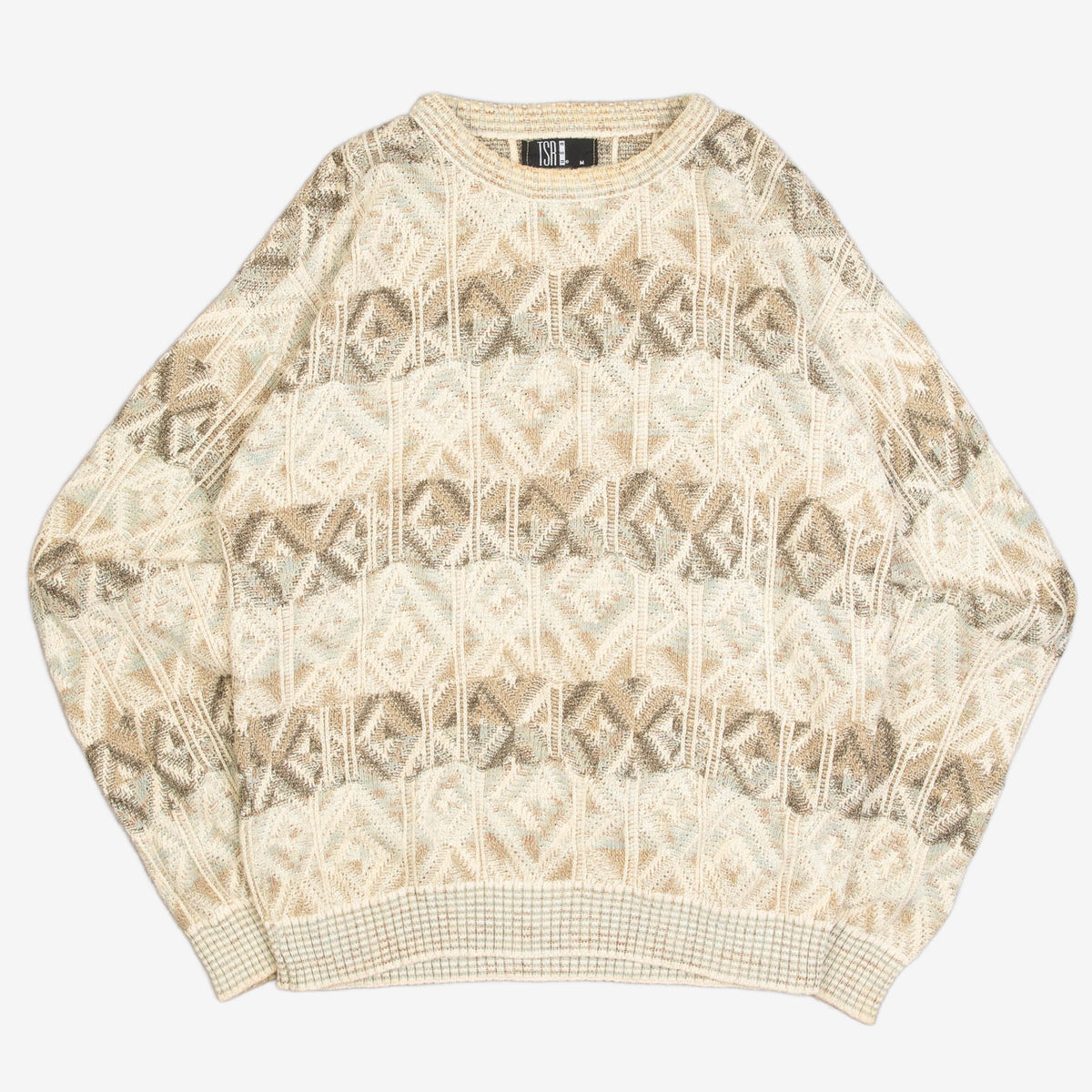 MEN'S VINTAGE 1990S STRUCTURED PATTERNED KNITTED JUMPER - MEDIUM