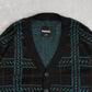 MEN'S VINTAGE CHECKED KNITTED CARDIGAN - SMALL