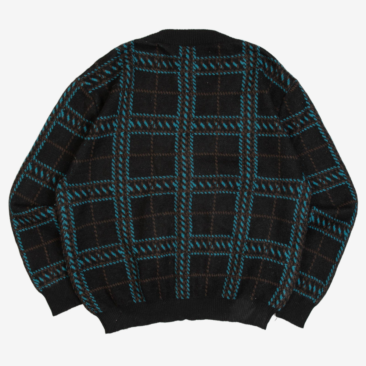 MEN'S VINTAGE CHECKED KNITTED CARDIGAN - SMALL