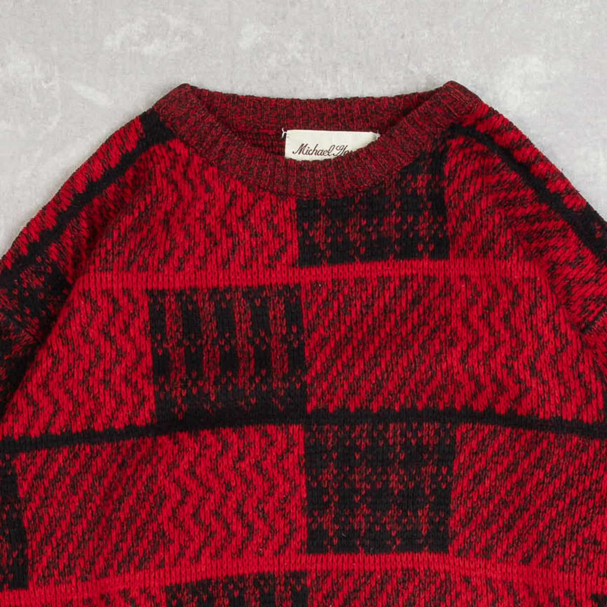 WOMEN'S VINTAGE 1980S CHECKED KNITTED JUMPER - SMALL
