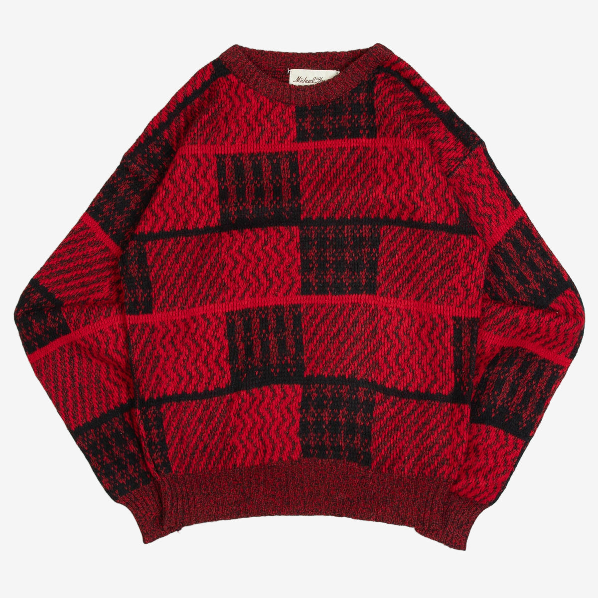WOMEN'S VINTAGE 1980S CHECKED KNITTED JUMPER - SMALL