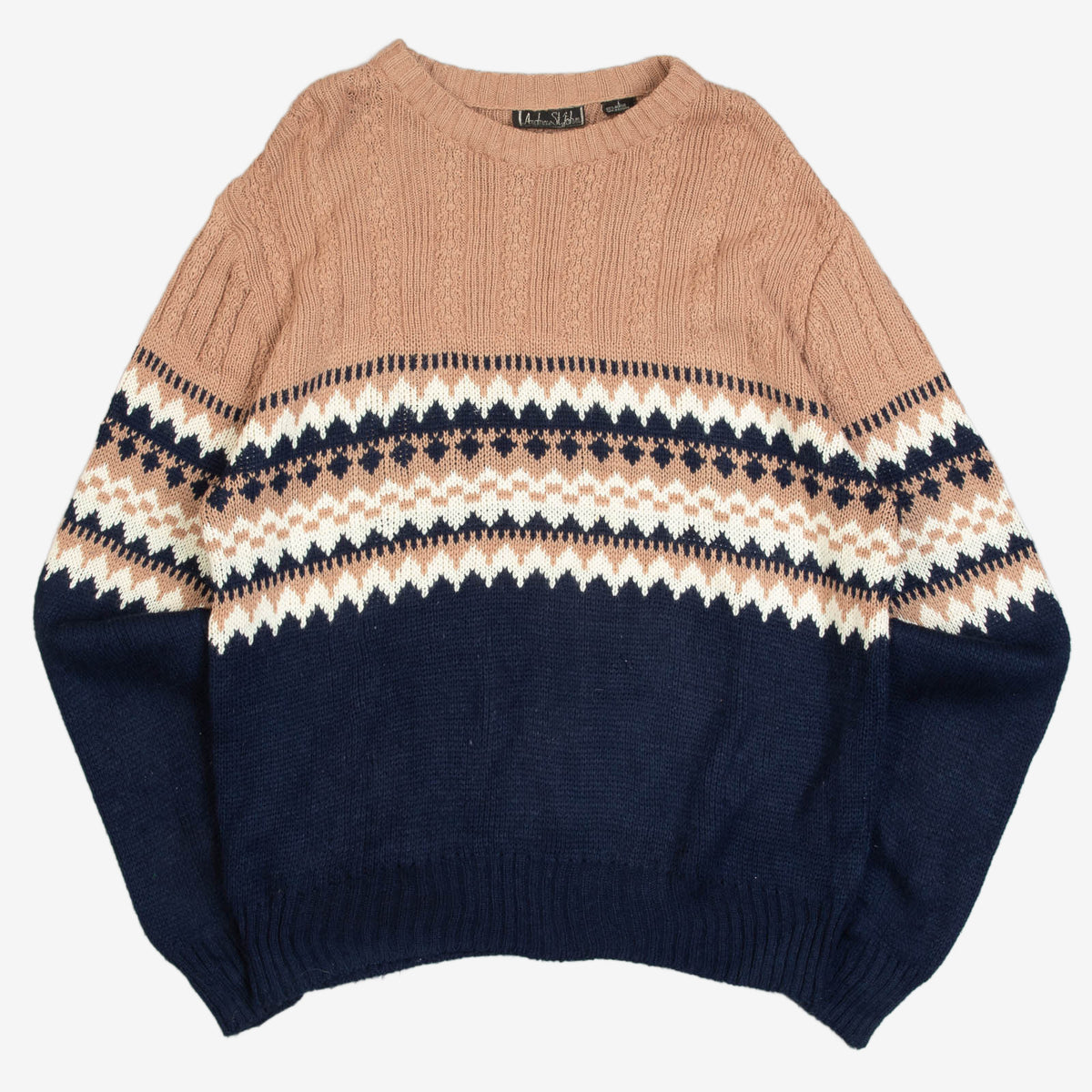 MEN'S VINTAGE 1990S STRUCTURED PATTERNED KNITTED JUMPER - LARGE