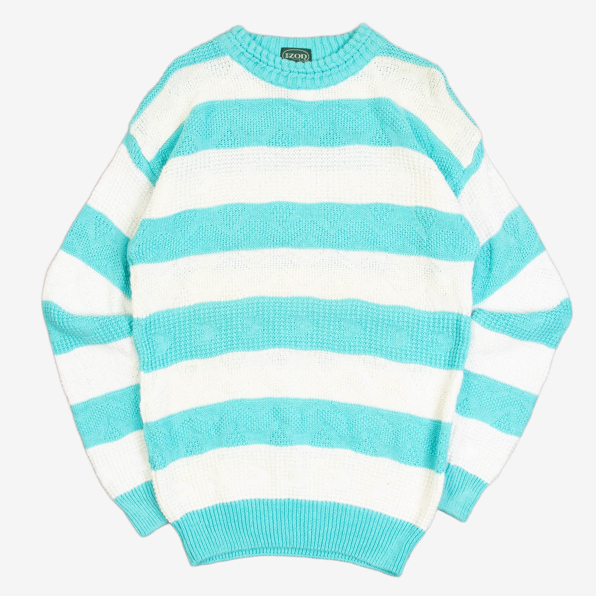 MEN'S VINTAGE 1990S IZOD STRIPED STRUCTURED KNITTED JUMPER - LARGE