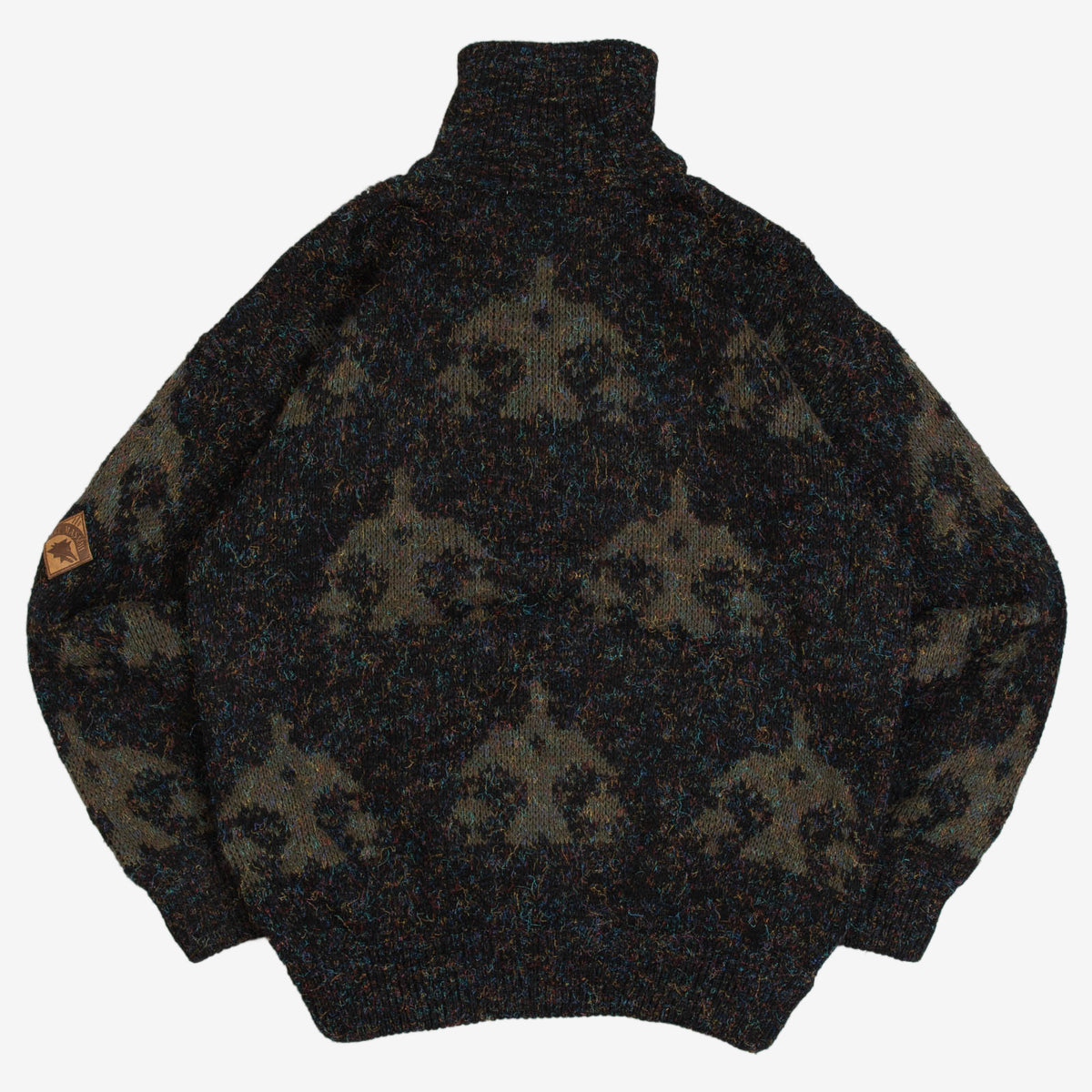 MEN'S VINTAGE 1980S LEATHER PATCH QUARTER ZIP KNITTED JUMPER - LARGE