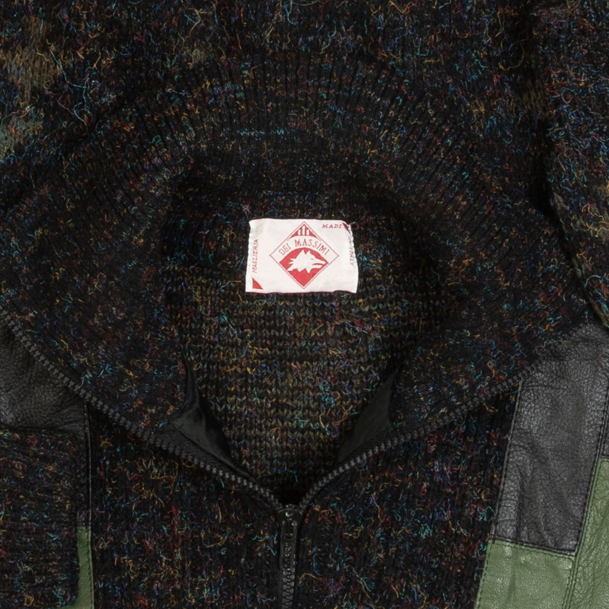 MEN'S VINTAGE 1980S LEATHER PATCH QUARTER ZIP KNITTED JUMPER - LARGE