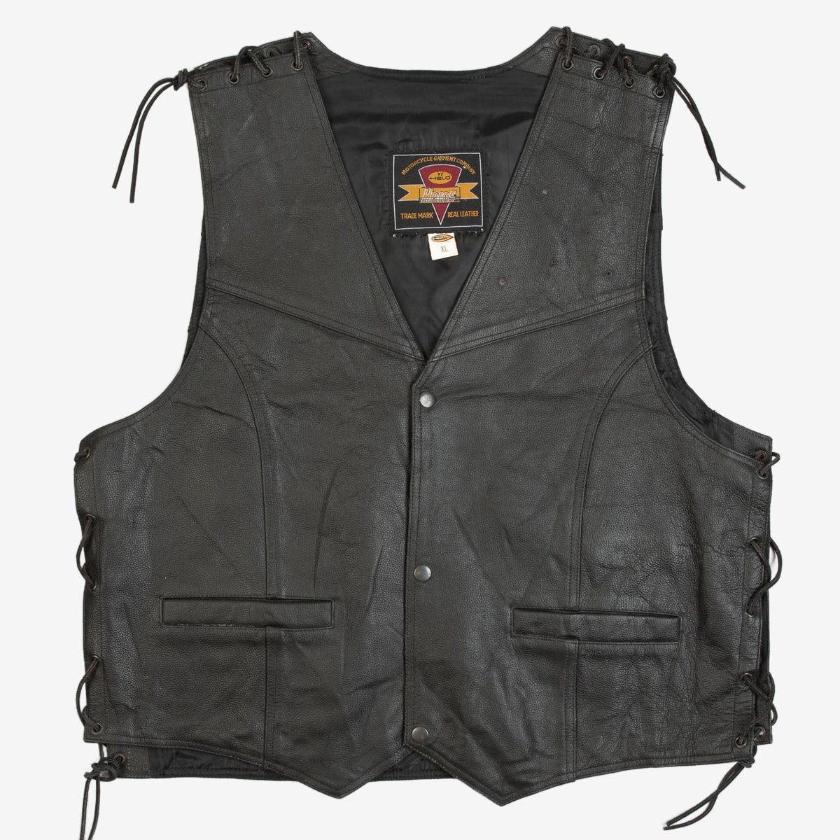 MEN'S VINTAGE 1990S LEATHER GILET JACKET - X-LARGE