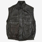 MEN'S VINTAGE 1980S LEATHER UTILITY GILET JACKET - X-LARGE