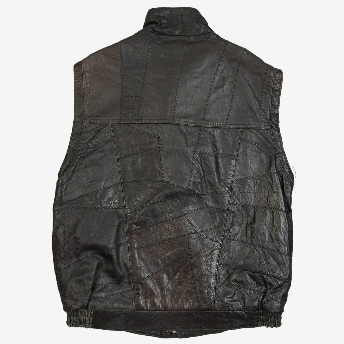 MEN'S VINTAGE 1980S LEATHER UTILITY GILET JACKET - X-LARGE