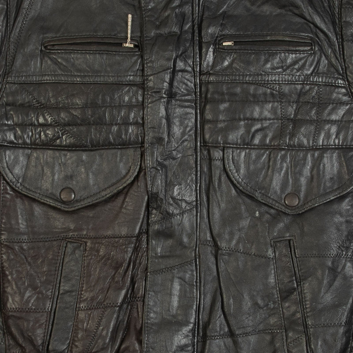 MEN'S VINTAGE 1980S LEATHER UTILITY GILET JACKET - X-LARGE