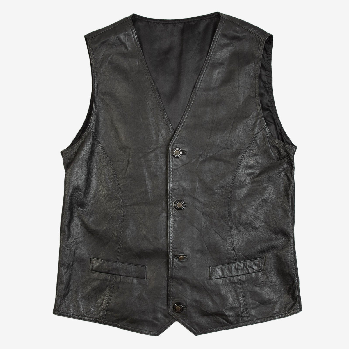 MEN'S VINTAGE 1990S LEATHER VEST JACKET - X-LARGE