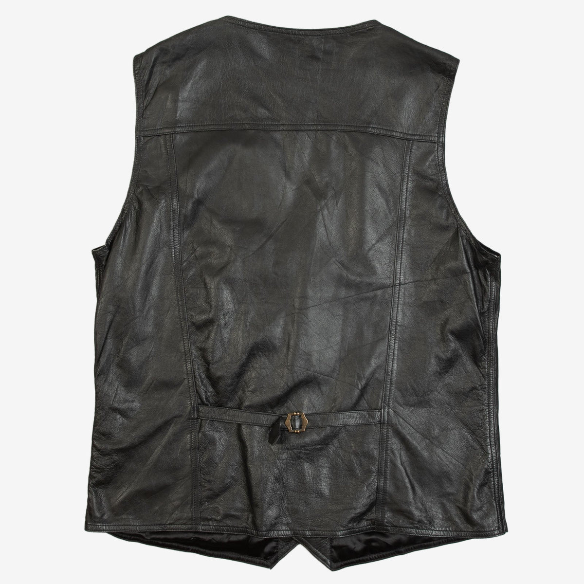 MEN'S VINTAGE 1990S LEATHER VEST JACKET - X-LARGE