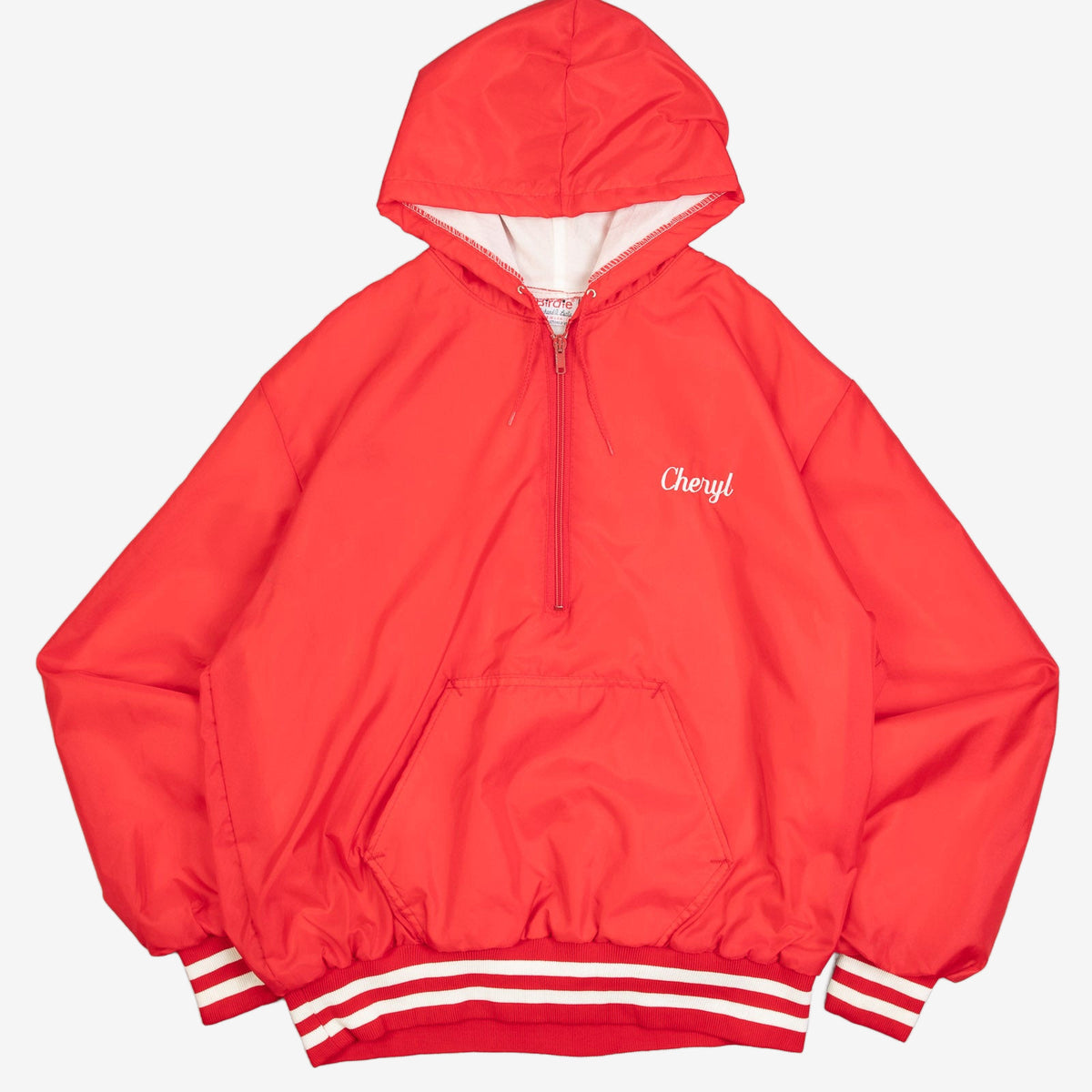 MEN'S VINTAGE 1980S GYMNASTICS HALF ZIP HOODED BOMBER JACKET - LARGE