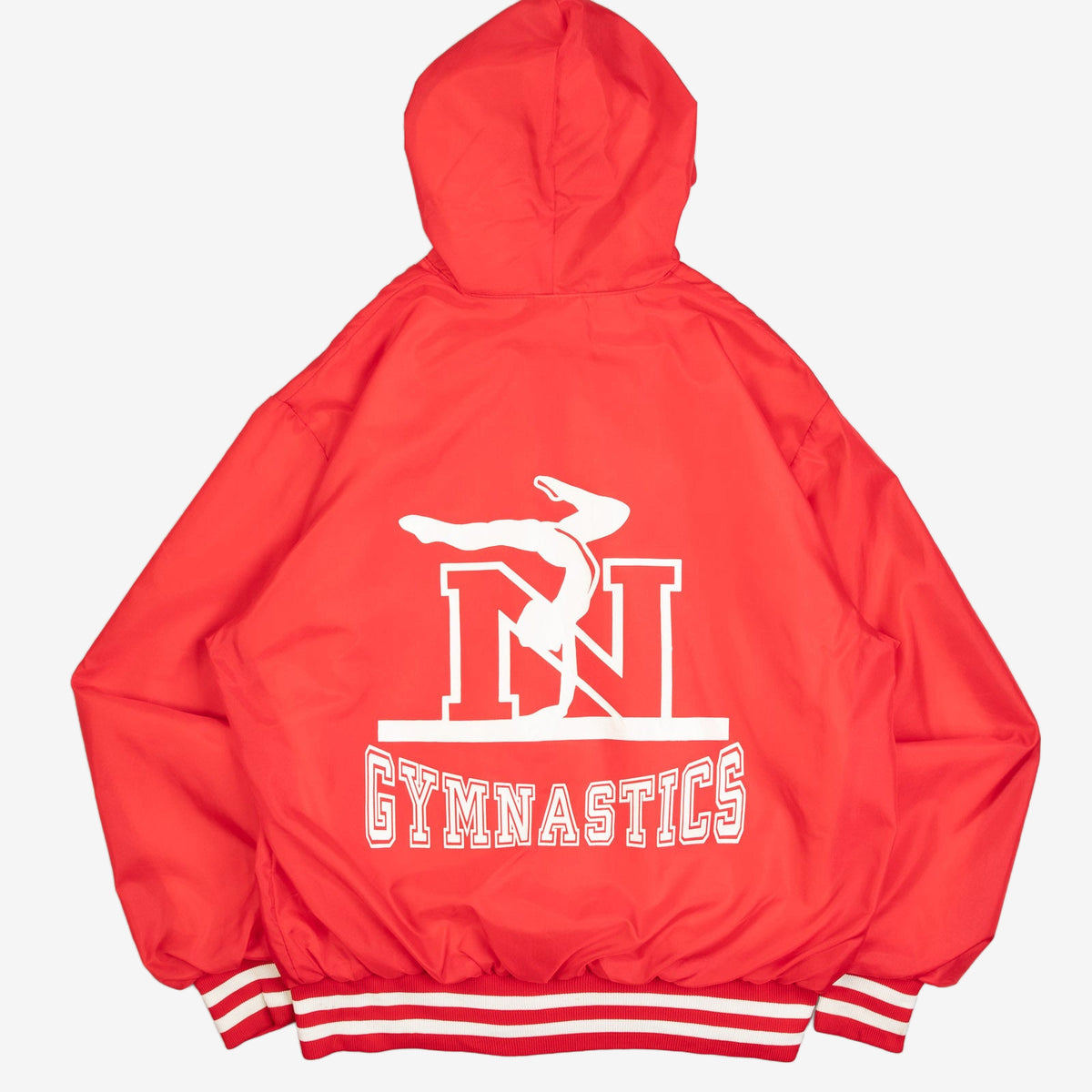 MEN'S VINTAGE 1980S GYMNASTICS HALF ZIP HOODED BOMBER JACKET - LARGE