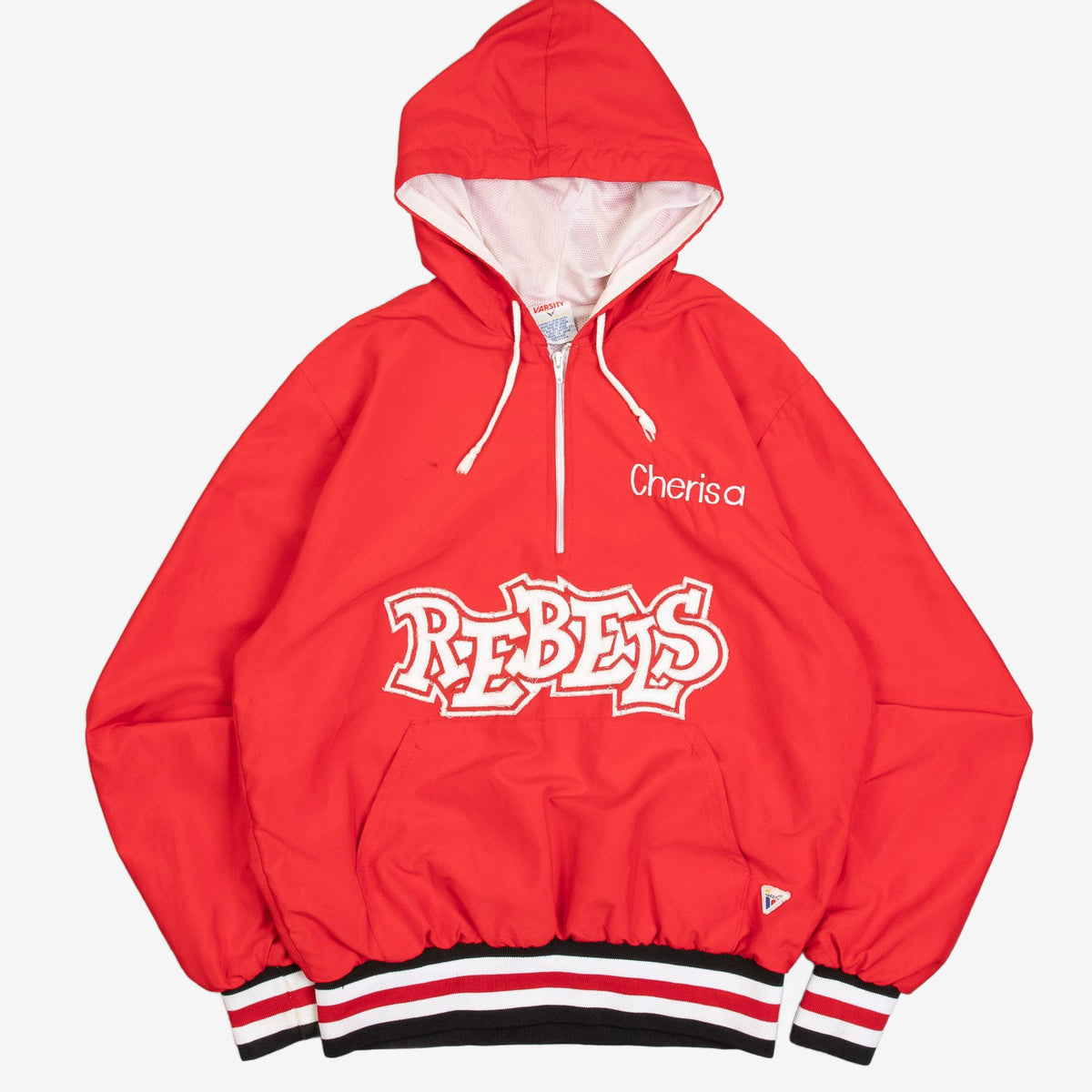 MEN'S VINTAGE 1990S REBELS HALF ZIP HOODED BOMBER JACKET - SMALL