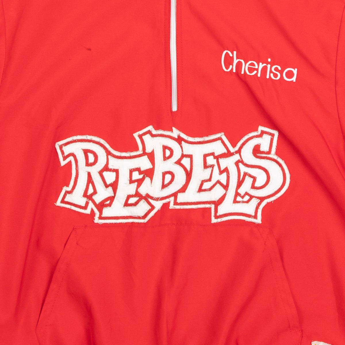 MEN'S VINTAGE 1990S REBELS HALF ZIP HOODED BOMBER JACKET - SMALL