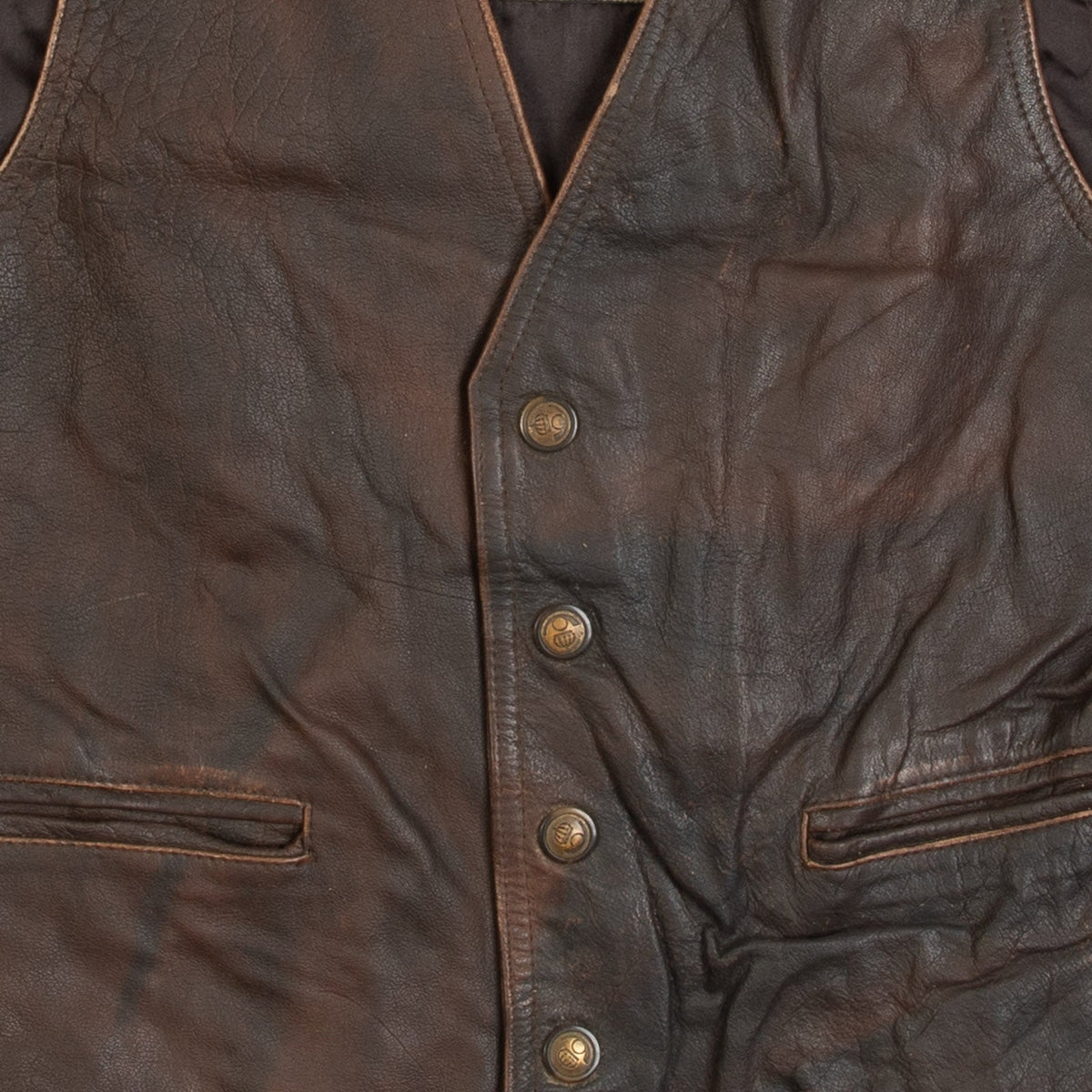 MEN'S VINTAGE 1990S LEATHER VEST JACKET - SMALL