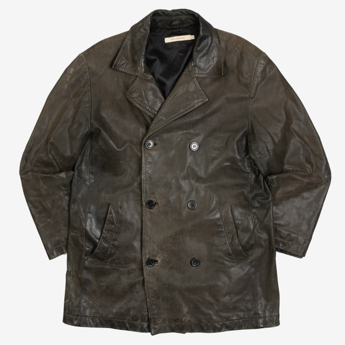 WOMEN'S VINTAGE 1990S LEATHER DOUBLE BREASTED JACKET - LARGE