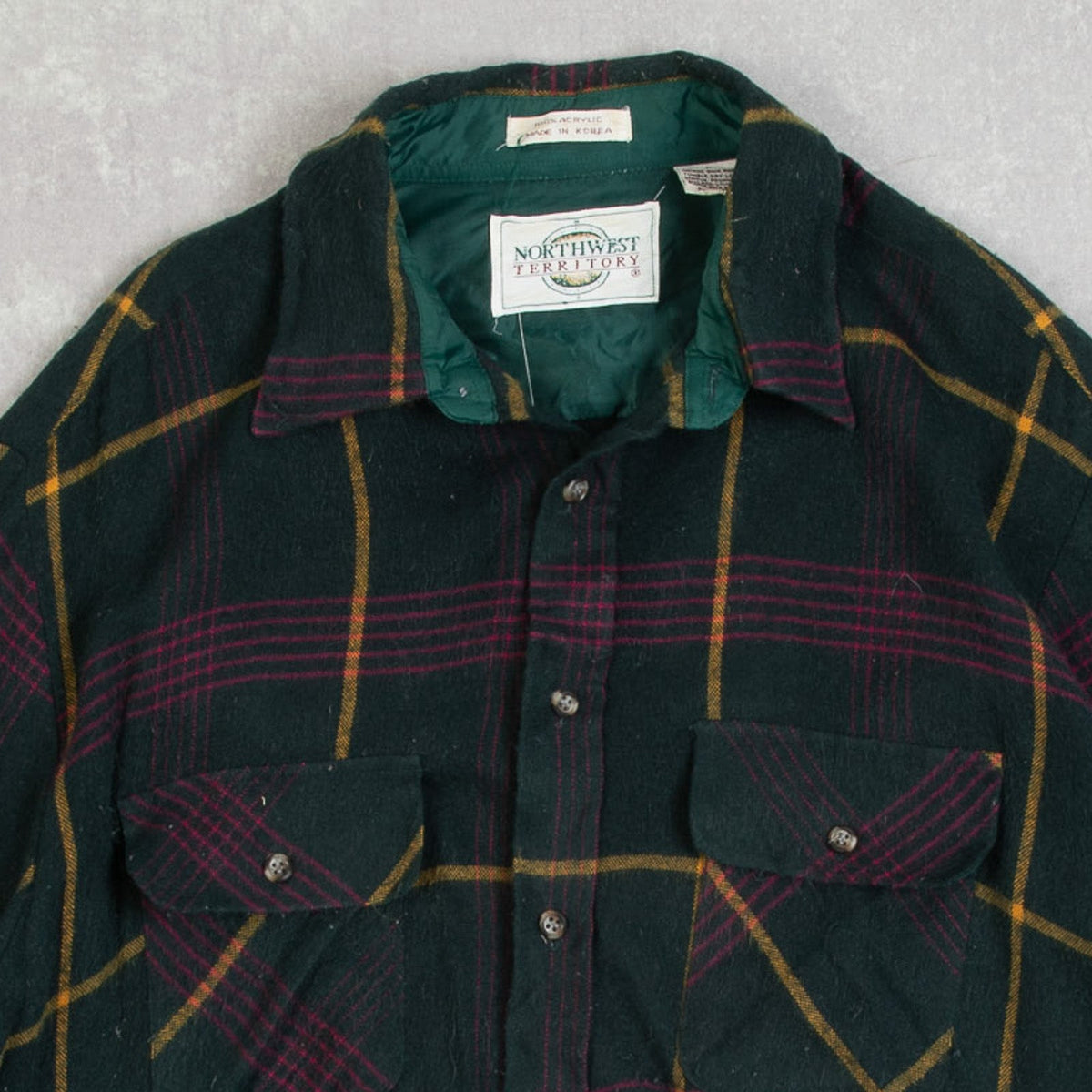 MEN'S VINTAGE 1990S WOOL STYLE CHECKED FLANNEL SHIRT - LARGE