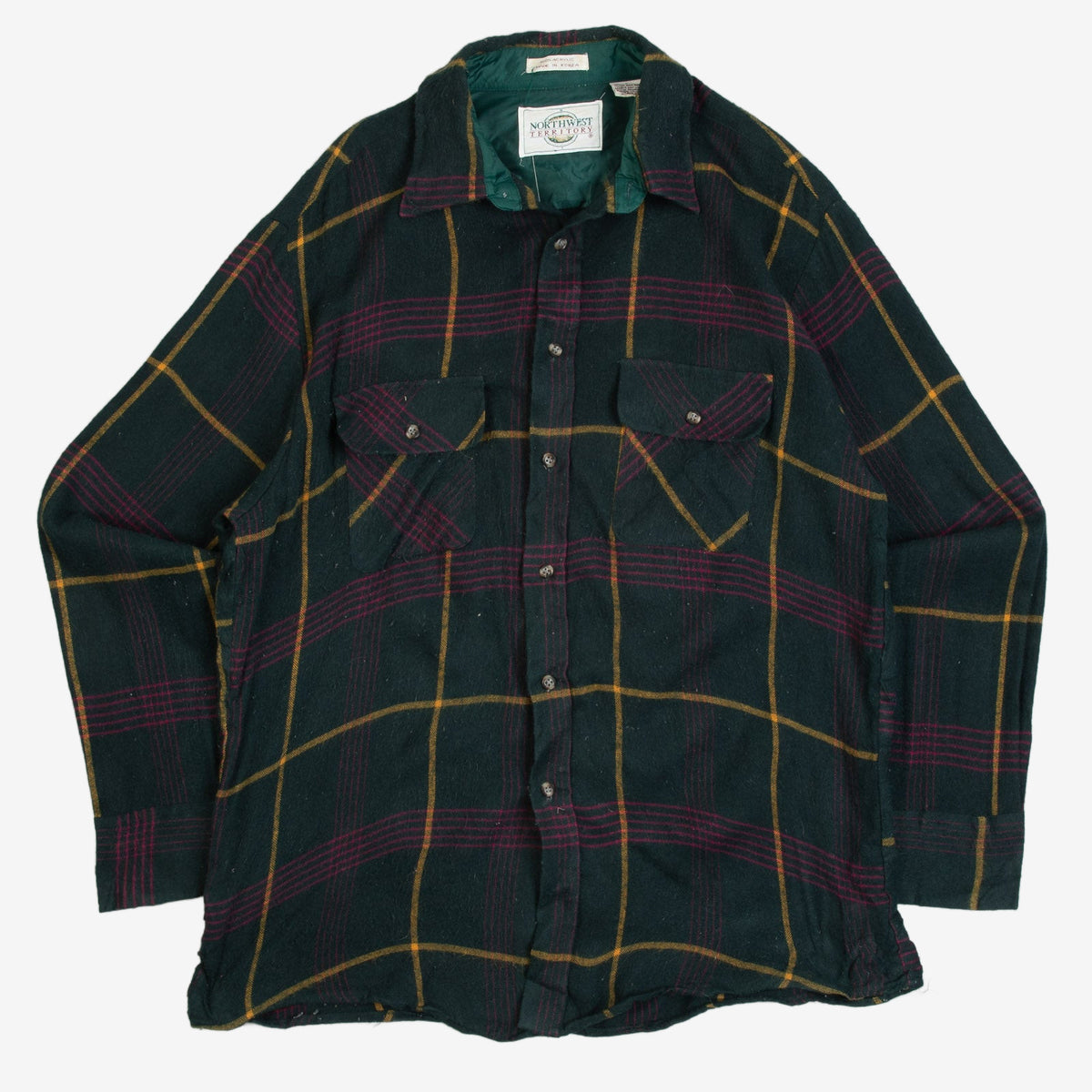 MEN'S VINTAGE 1990S WOOL STYLE CHECKED FLANNEL SHIRT - LARGE