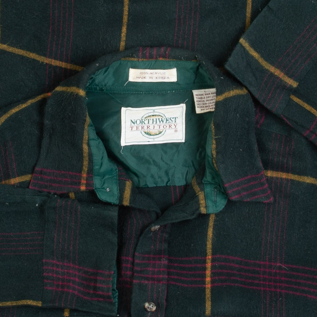 MEN'S VINTAGE 1990S WOOL STYLE CHECKED FLANNEL SHIRT - LARGE