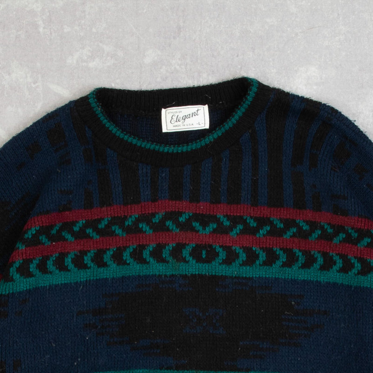 MEN'S VINTAGE 1980S PATTERNED KNITTED JUMPER - LARGE