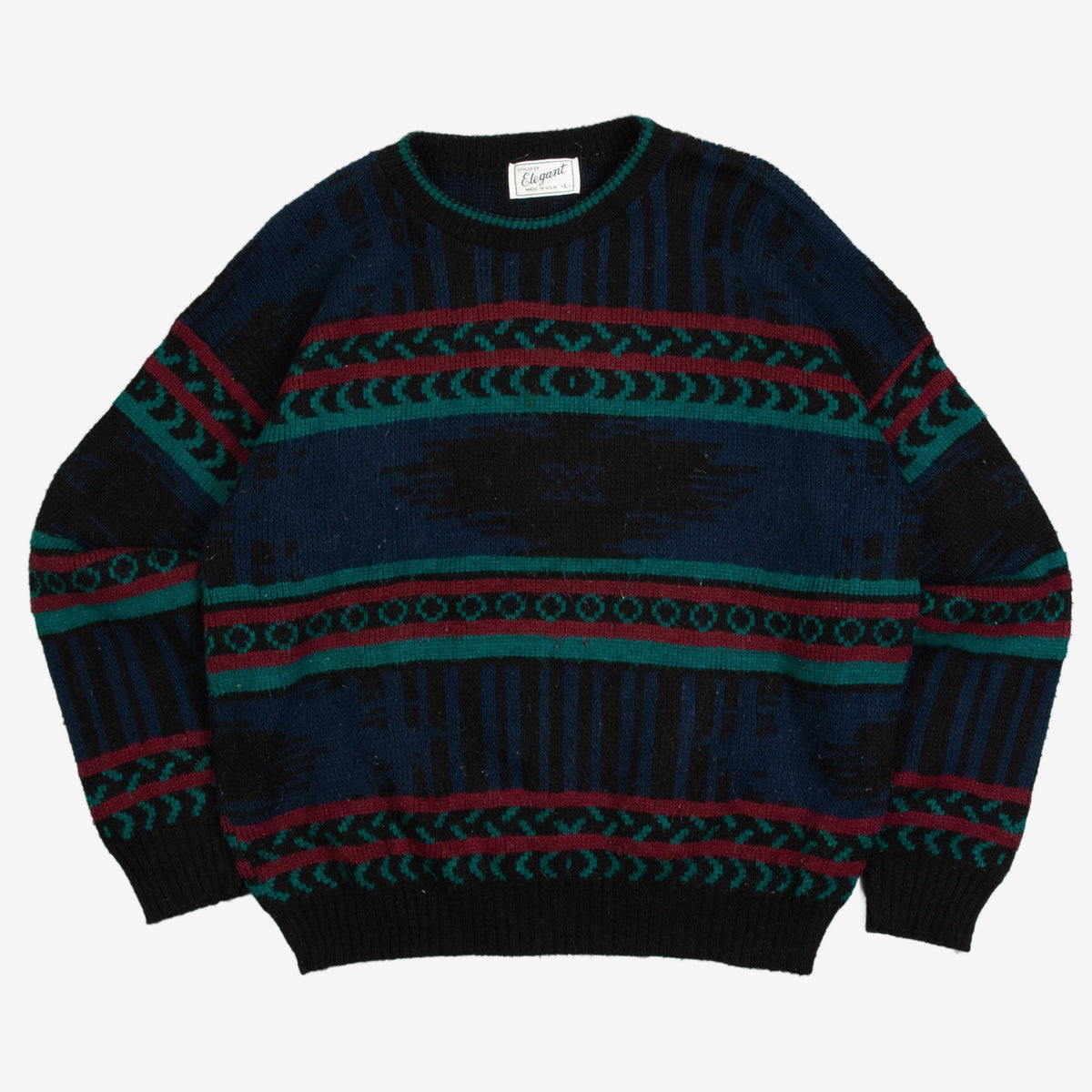 MEN'S VINTAGE 1980S PATTERNED KNITTED JUMPER - LARGE