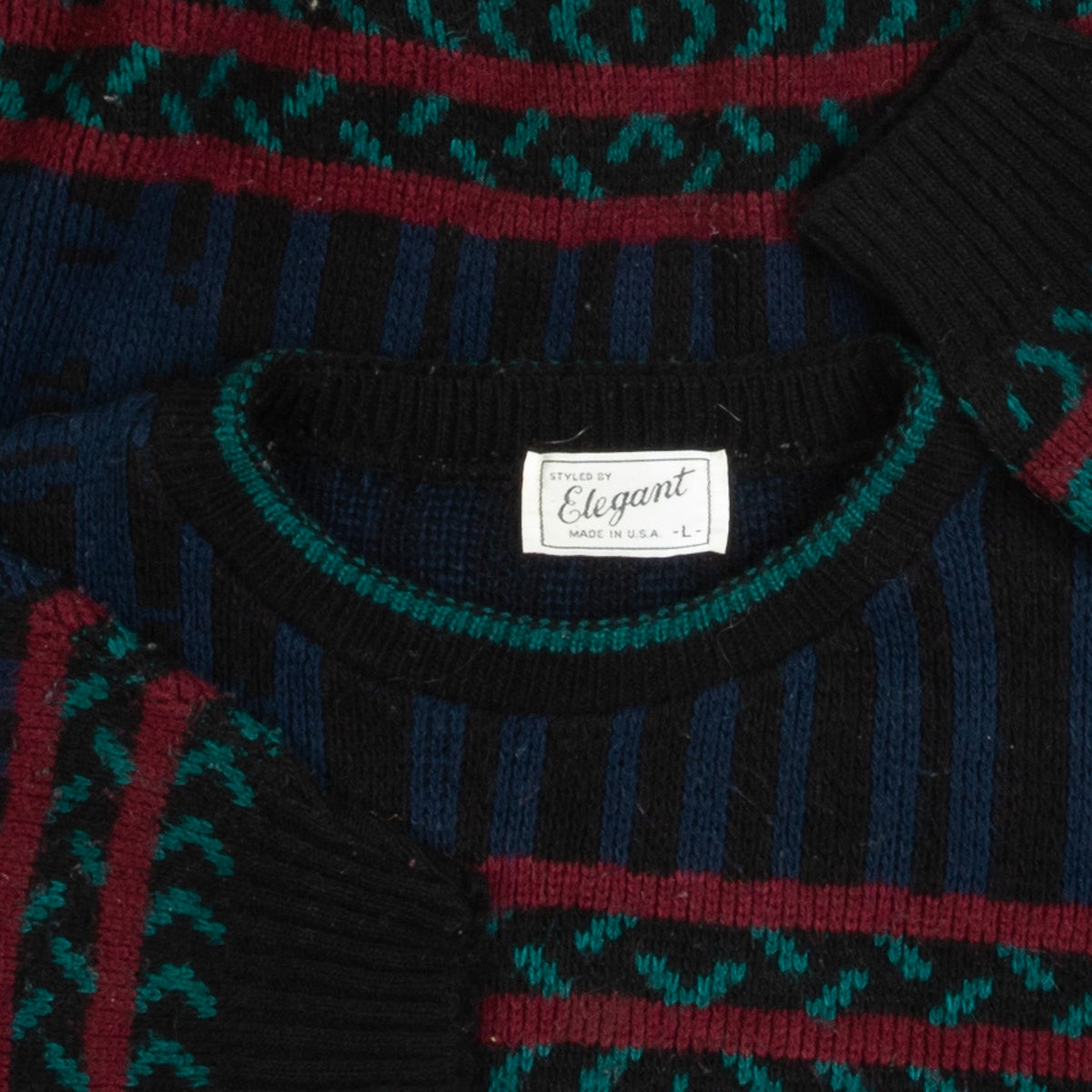 MEN'S VINTAGE 1980S PATTERNED KNITTED JUMPER - LARGE