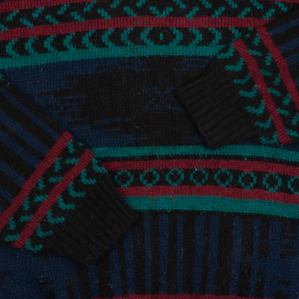 MEN'S VINTAGE 1980S PATTERNED KNITTED JUMPER - LARGE