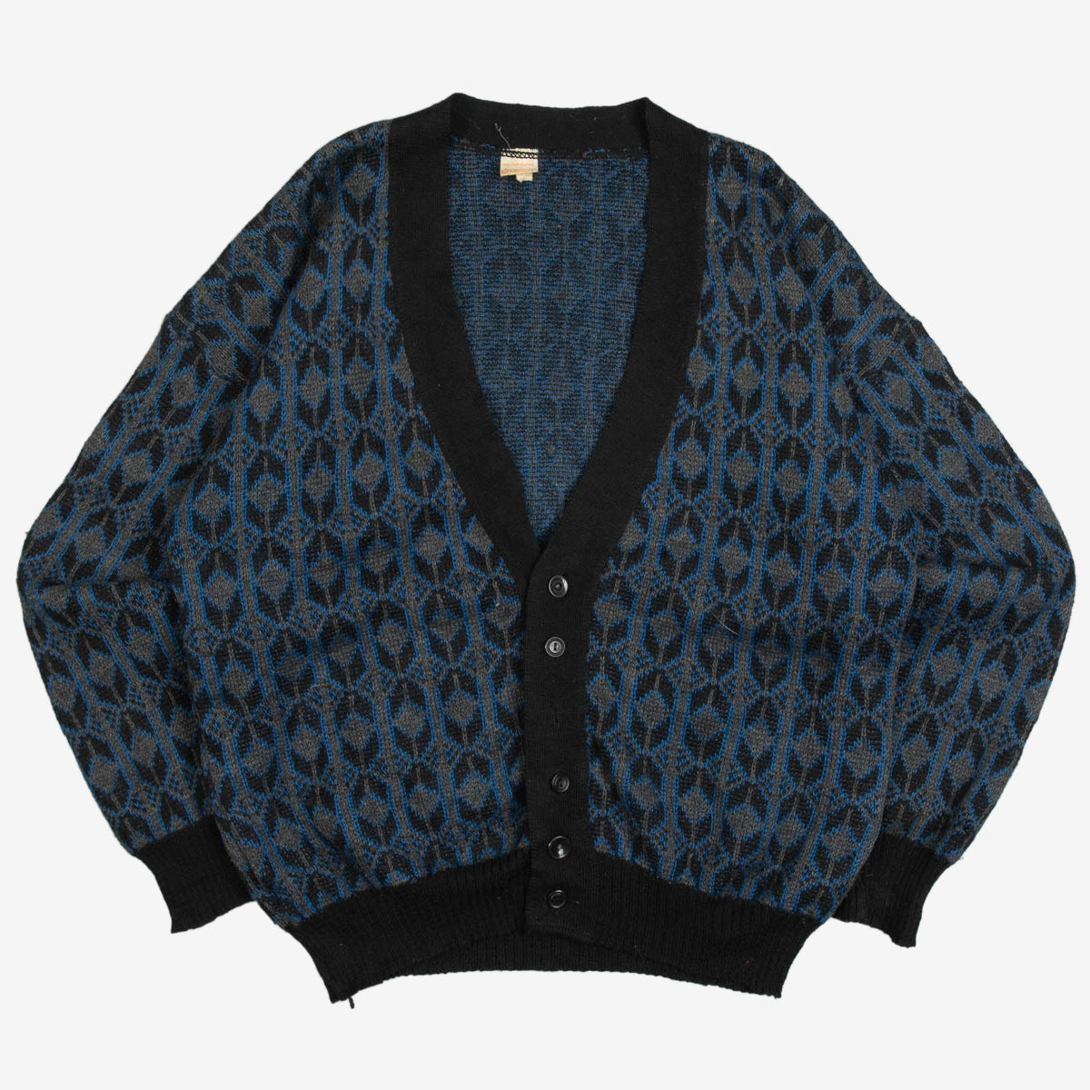 MEN'S VINTAGE 1980S PATTERNED KNITTED CARDIGAN - LARGE