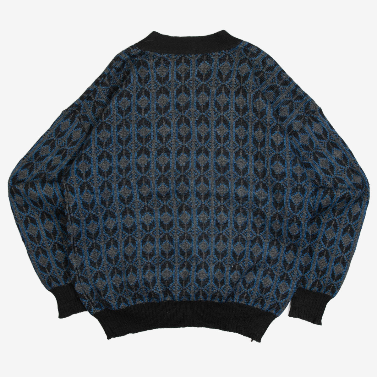 MEN'S VINTAGE 1980S PATTERNED KNITTED CARDIGAN - LARGE