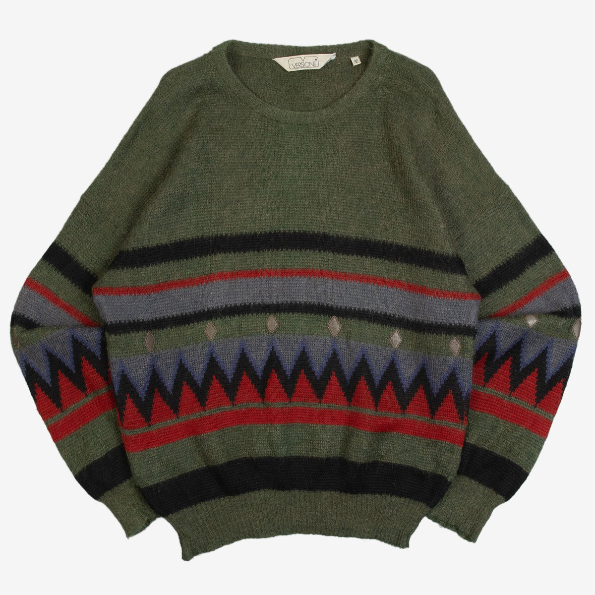 MEN'S VINTAGE 1980S MOHAIR PATTERNED KNITTED JUMPER - LARGE