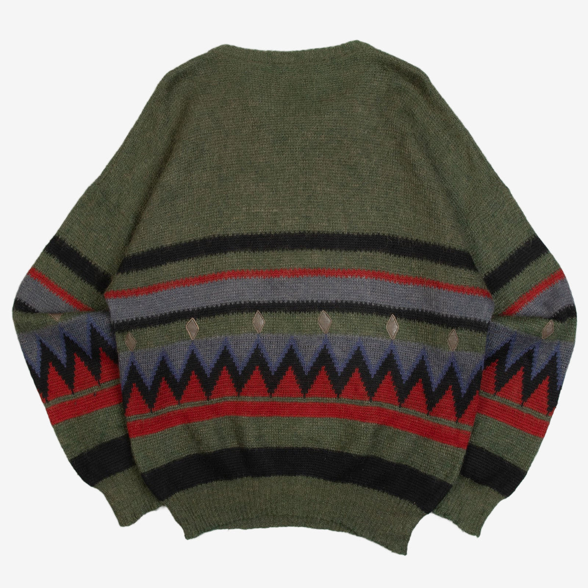 MEN'S VINTAGE 1980S MOHAIR PATTERNED KNITTED JUMPER - LARGE