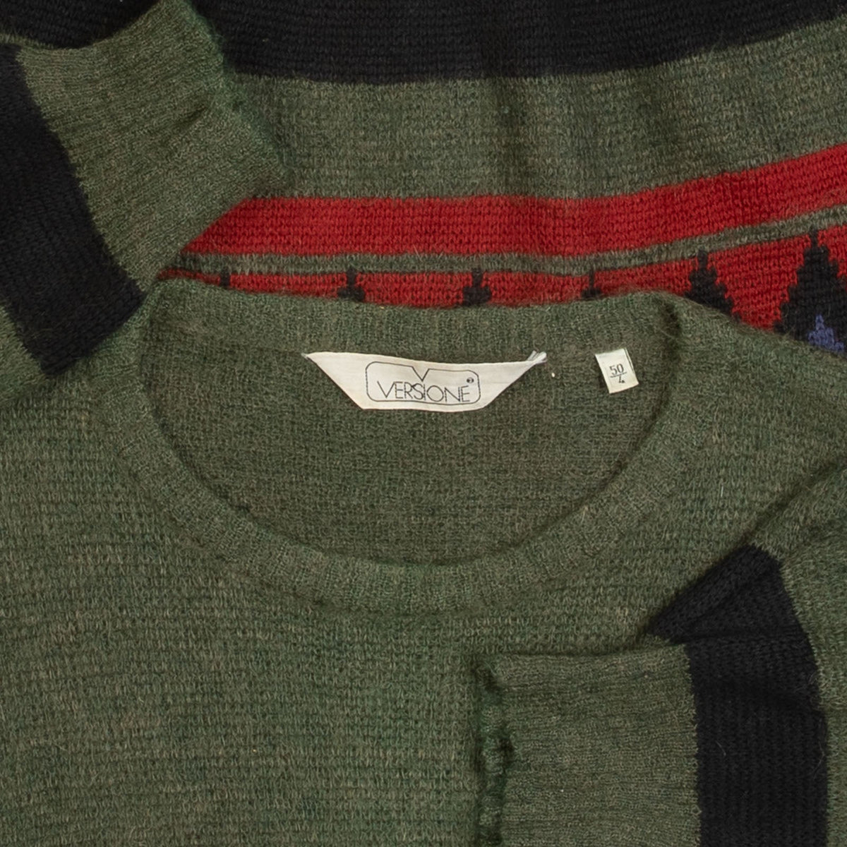 MEN'S VINTAGE 1980S MOHAIR PATTERNED KNITTED JUMPER - LARGE