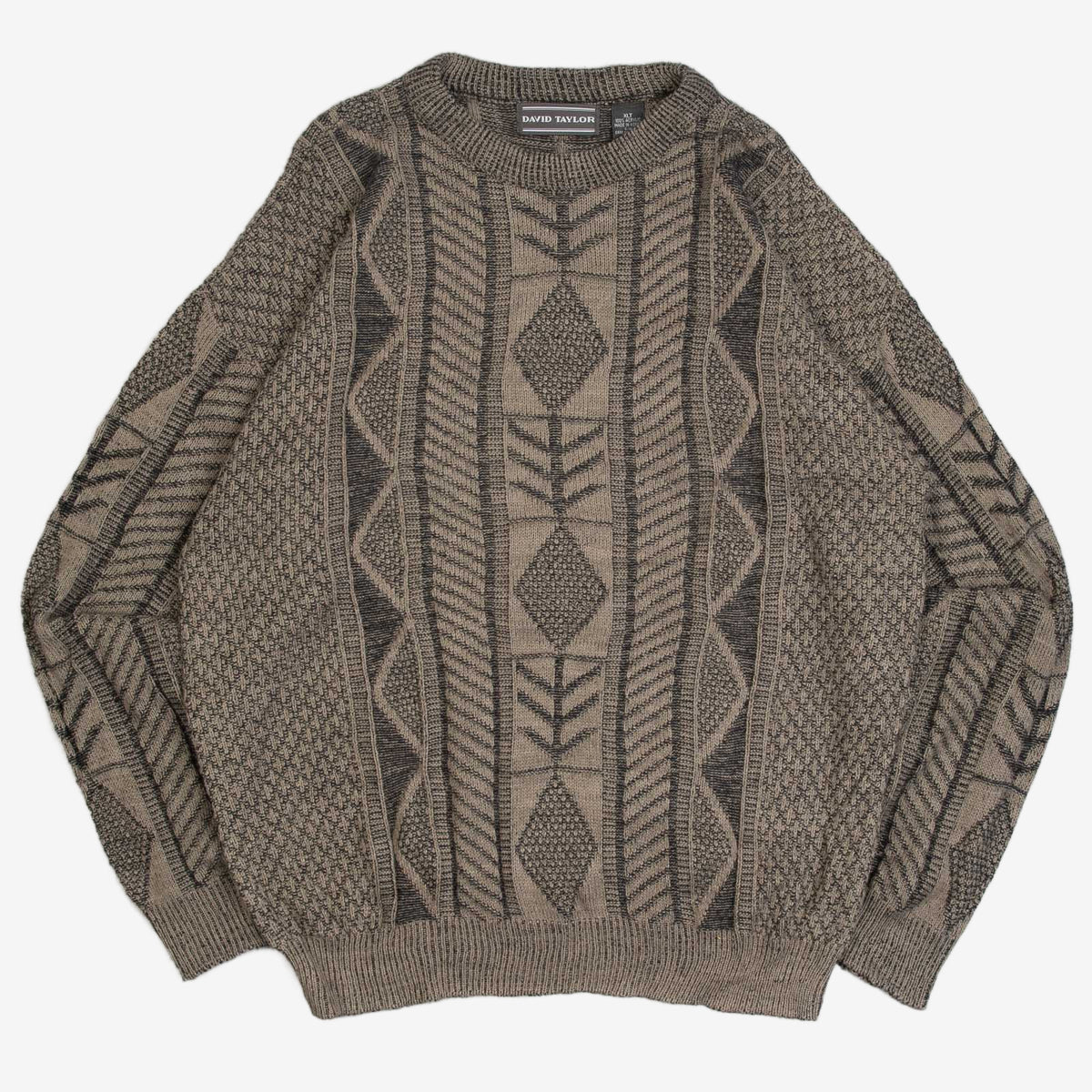 MEN'S VINTAGE 1990S STRUCTURED PATTERNED KNITTED JUMPER - X-LARGE