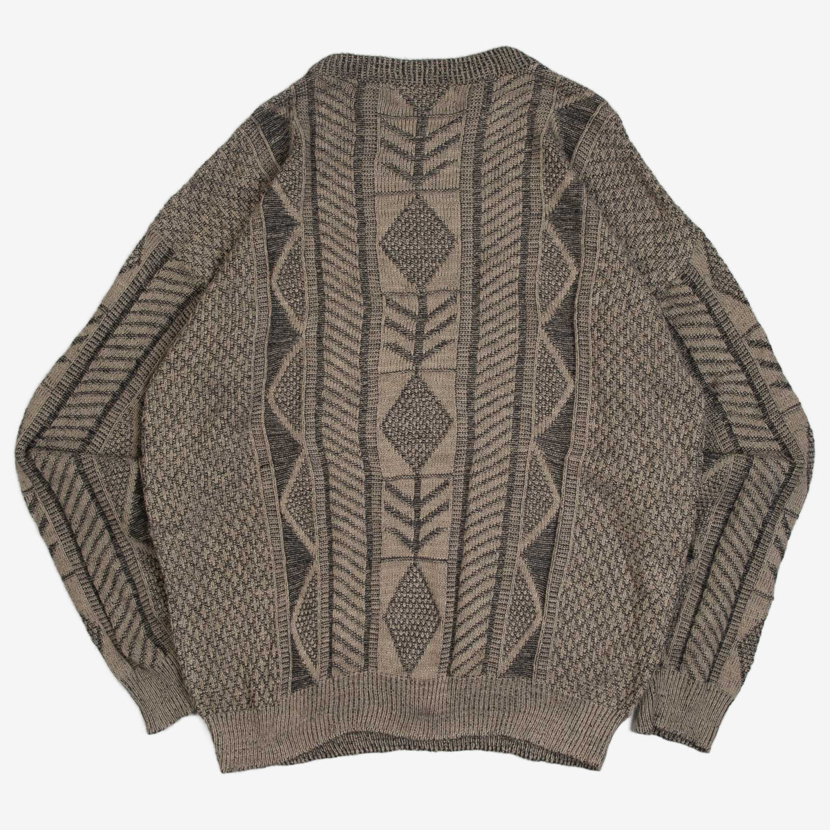 MEN'S VINTAGE 1990S STRUCTURED PATTERNED KNITTED JUMPER - X-LARGE