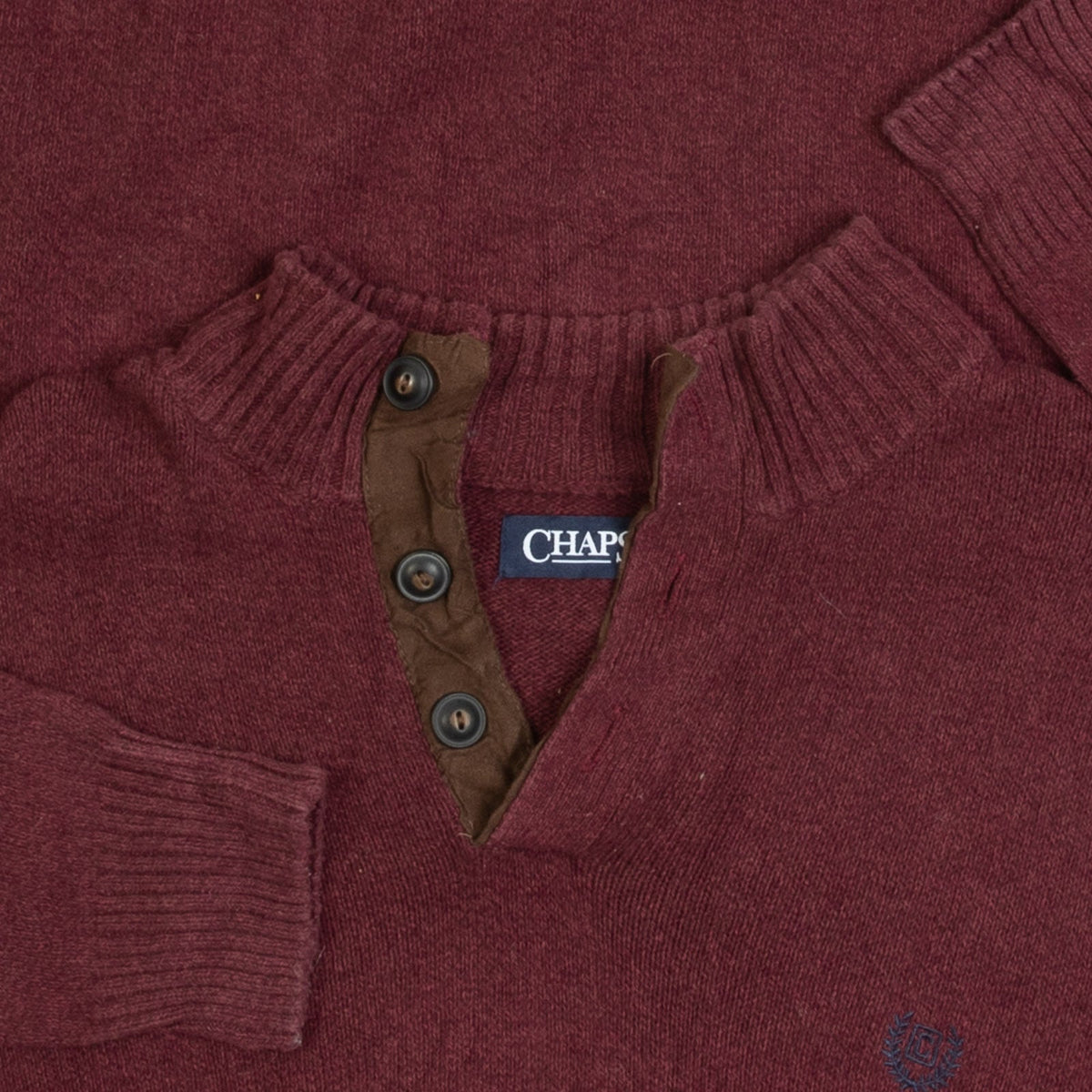 MEN'S VINTAGE 1990S CHAPS QUARTER BUTTONED KNITTED JUMPER - X-LARGE
