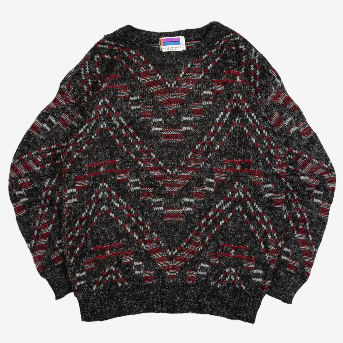 MEN'S VINTAGE 1980S PATTERNED KNITTED JUMPER - LARGE