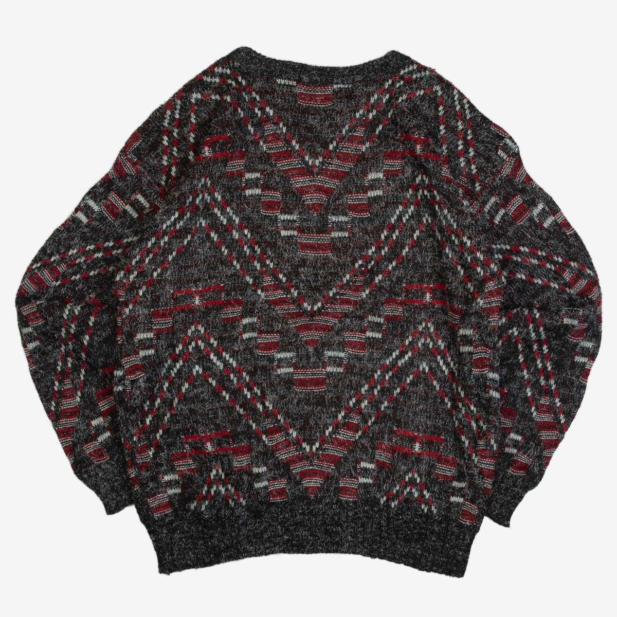 MEN'S VINTAGE 1980S PATTERNED KNITTED JUMPER - LARGE