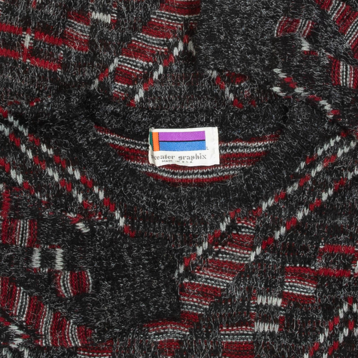 MEN'S VINTAGE 1980S PATTERNED KNITTED JUMPER - LARGE
