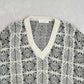 MEN'S VINTAGE 1990S PATTERNED V-NECK KNITTED JUMPER - X-LARGE