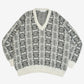 MEN'S VINTAGE 1990S PATTERNED V-NECK KNITTED JUMPER - X-LARGE