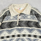 MEN'S VINTAGE 1980S PATTERNED KNITTED POLO JUMPER - X-LARGE