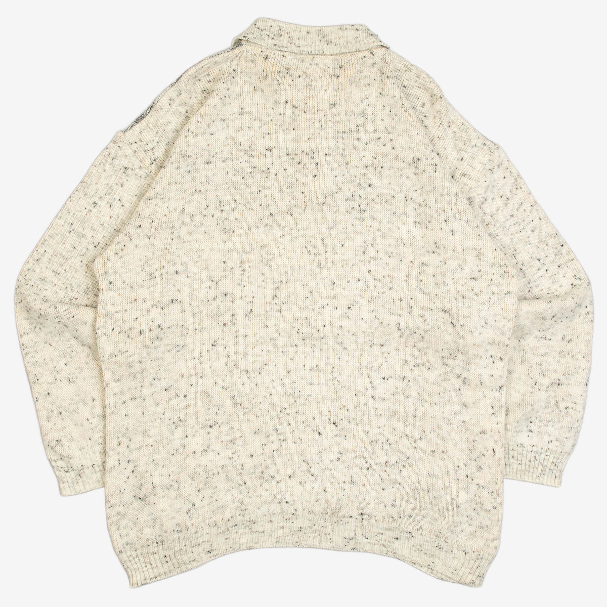 MEN'S VINTAGE 1980S PATTERNED KNITTED POLO JUMPER - X-LARGE