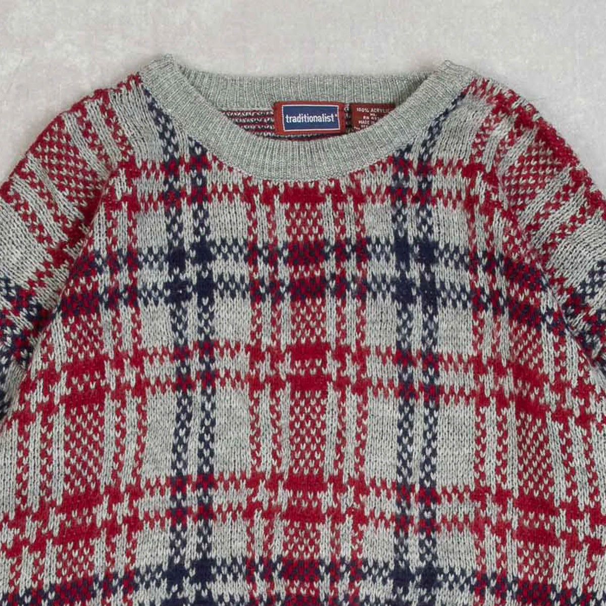 MEN'S VINTAGE 1990S CHECKED PATTERNED KNITTED JUMPER - X-LARGE