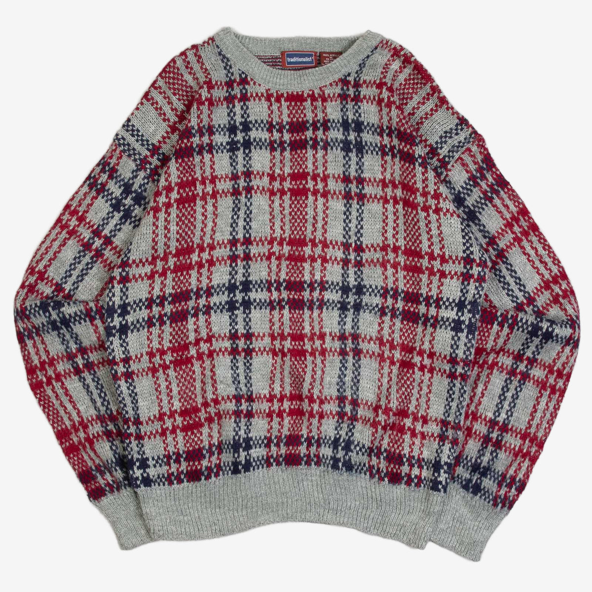 MEN'S VINTAGE 1990S CHECKED PATTERNED KNITTED JUMPER - X-LARGE