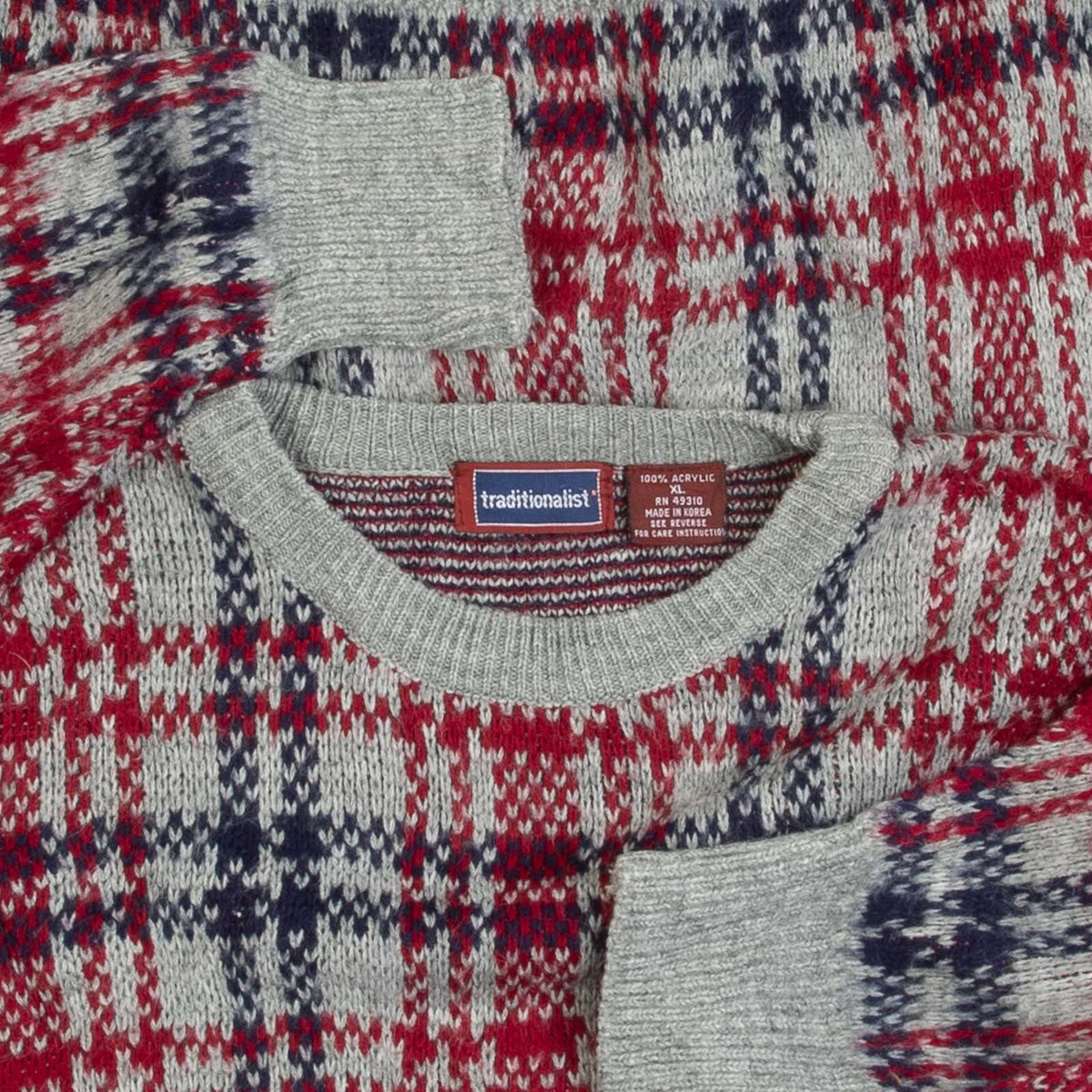 MEN'S VINTAGE 1990S CHECKED PATTERNED KNITTED JUMPER - X-LARGE